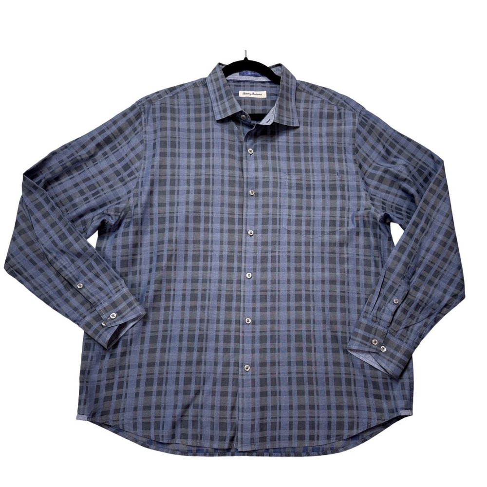 Tommy Bahama Button Down Shirt Mens XL Blue Plaid Excellent‎ Long Sleeve Pocket